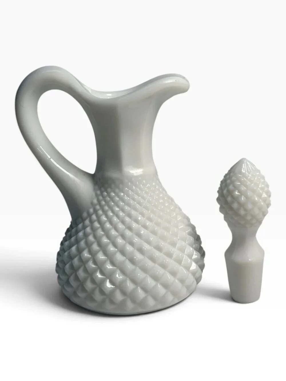 Vintage Antique White Milk Glass Lidded Pitcher Creamer Hobnail Rough Pontil 4.5